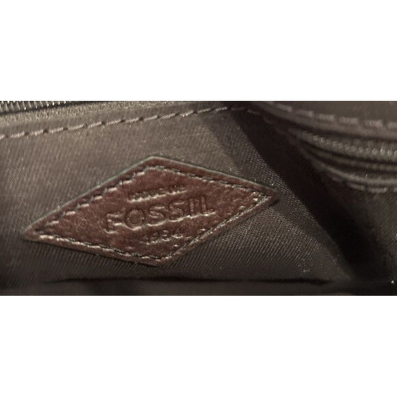 FOSSIL Logan Leather GREY /Brown Bi-Color Satchel Small Crossbody w Strap - Picture 6 of 9